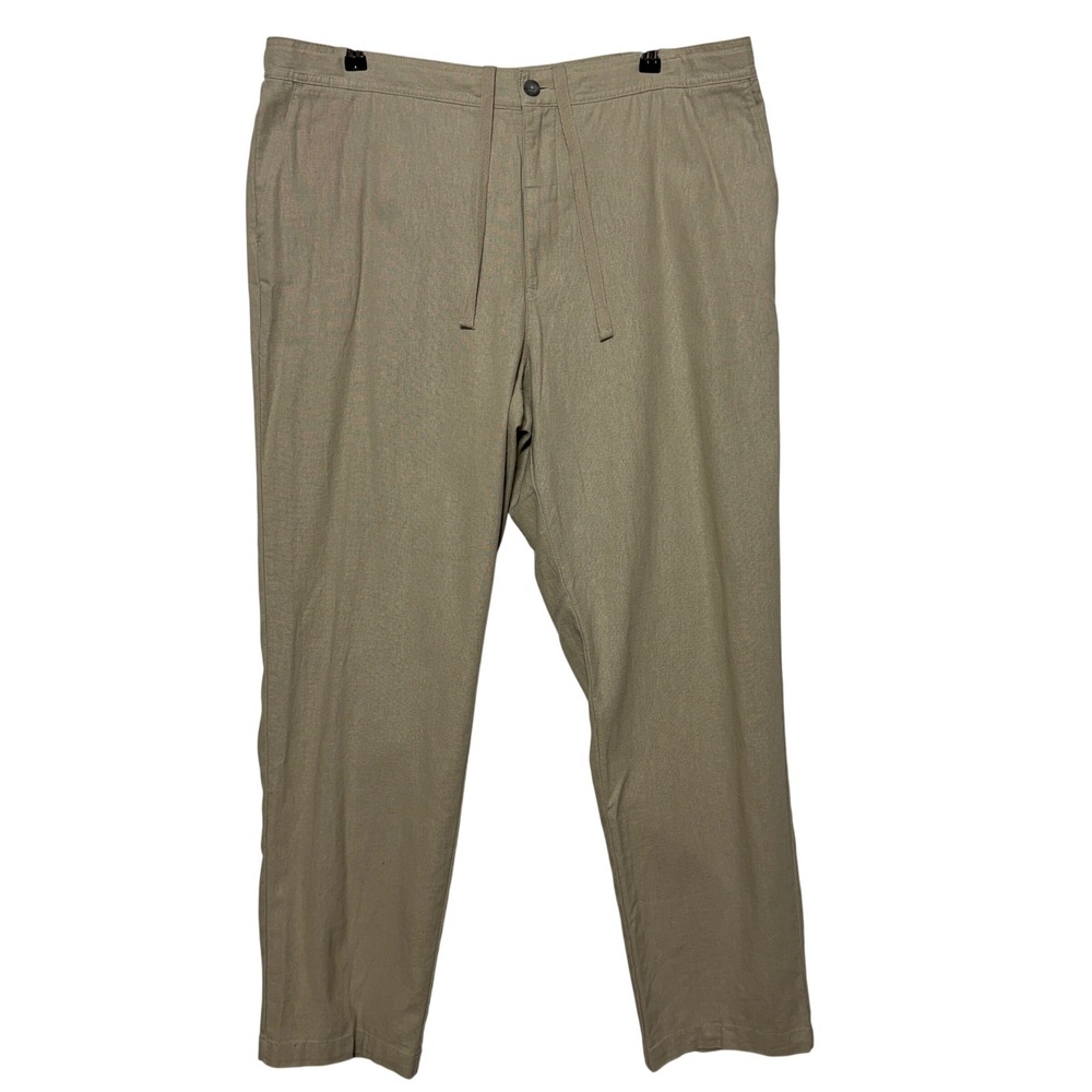 Marc Anthony Pants Men XL 41x32 Khaki Linen Elastic Back Drawstring Slim Fit NEW